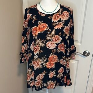 Blu Pepper Vintage Floral Top with Ruffle Sleeves